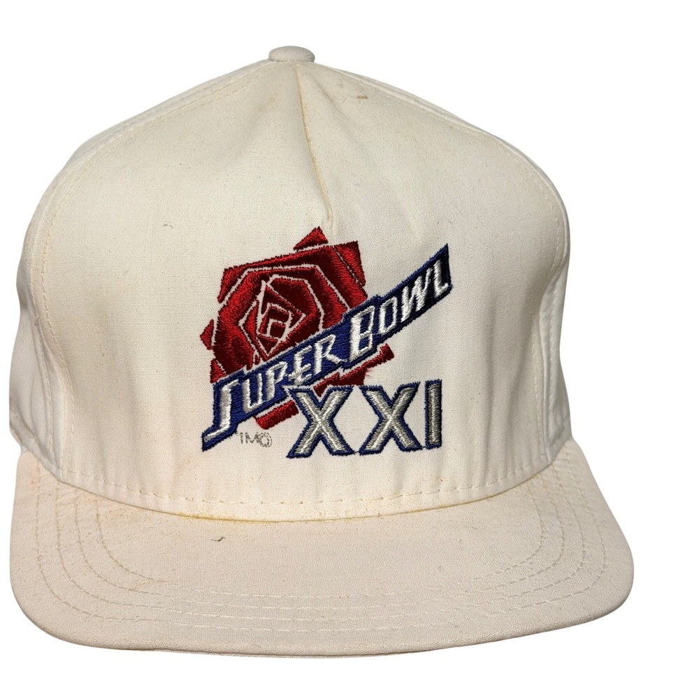Vintage Super Bowl XXI Hat Snapback White‎ 1987 NFL Rose Giants Broncos